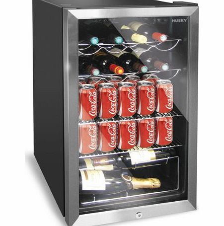 Husky HUS-HM39 Personal Wine Refrigerator/Chiller 150L, Chrome Door Effect, Black