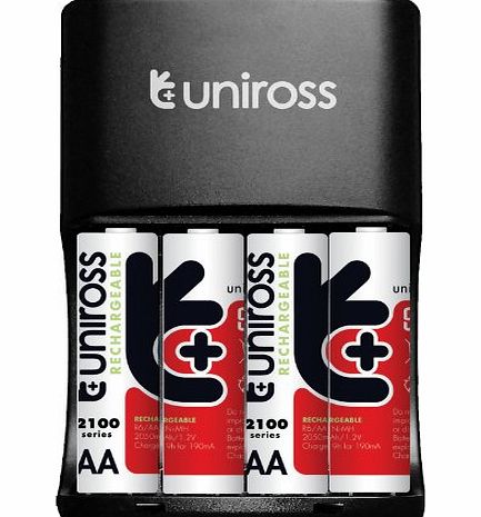 Hybrio Uniross Compact Charger With 4 X AA 2100 Series Hybrio Rechargeable Batteries