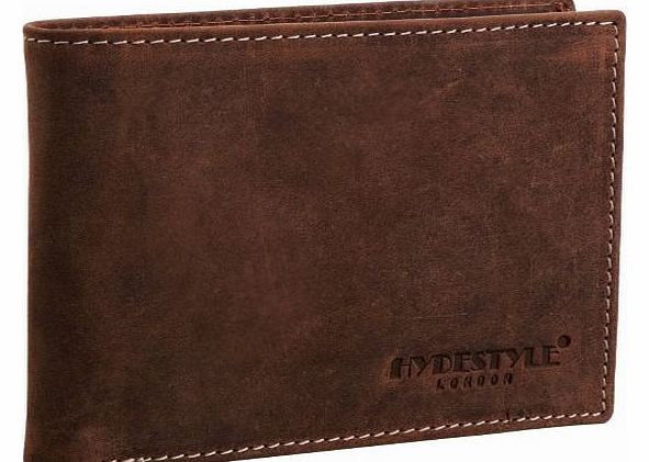 HYDESTYLE  Mens Venator Distressed Leather Trifold Wallet Brown GW1055A