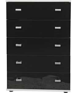 Hygena 5 Drawer Chest - Black Gloss