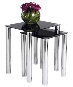Hygena Matrix Black Glass Nest of Tables