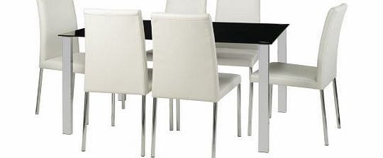 Hygena Naples Black Dining Table and 6 White