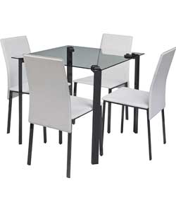 Hygena Rennes Clear Table and 4 White Chairs