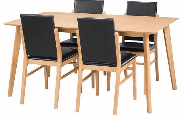 Hygena Riley Oak Veneer Dining Table and 4 Black