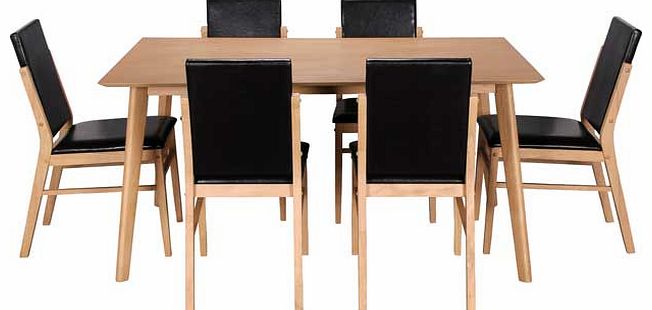 Hygena Riley Oak Veneer Dining Table and 6 Black