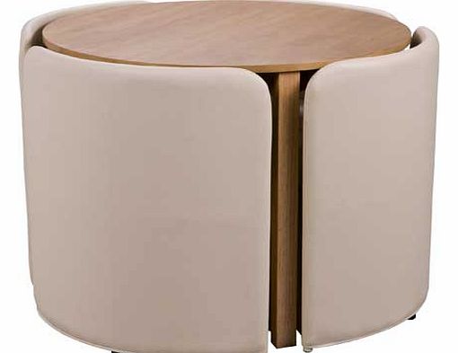 Wooden Space Saver Table and 4 Cream Chairs