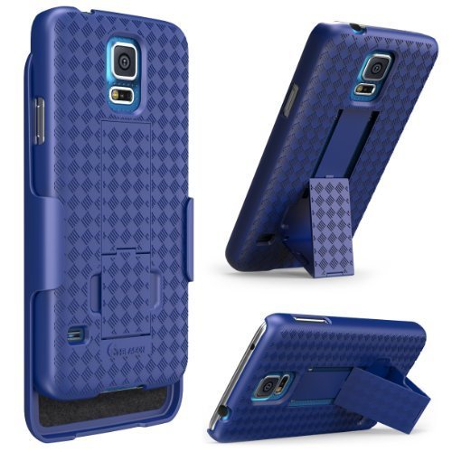 i-Blason  Samsung Galaxy S5 Case - Transformer Slim Hard Shell Case Holster Combo with Kickstand and Locking Belt Swivel Clip All Carriers (Blue, Samsung Galaxy S5)
