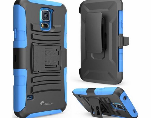 Samsung Galaxy S5 Case - Prime Series Dual Layer Holster Case with Kickstand and Locking Belt Swivel Clip (Blue, Samsung Galaxy S5)