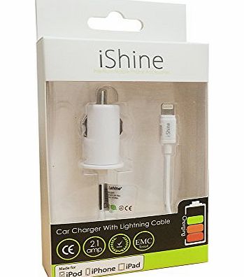 I Shine Apple MFi-certified Lightning Car Charger, IShine brand - for iPhone 6, 6 Plus, 5s, 5c, 5, iPod Touch, iPad 4, iPad Air, iPad Mini Retina