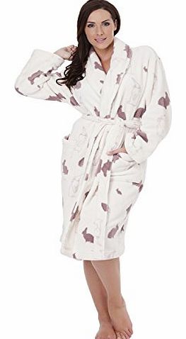 i-smalls Ltd Ladies Womens Luxury Supersoft Bunny Print Dressing Gown Bathrobe (L) Cream/Pink