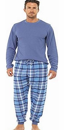 Mens Brushed Flannel Cuffed Checked Pyjama Bottoms and Jersey Top (M) Red