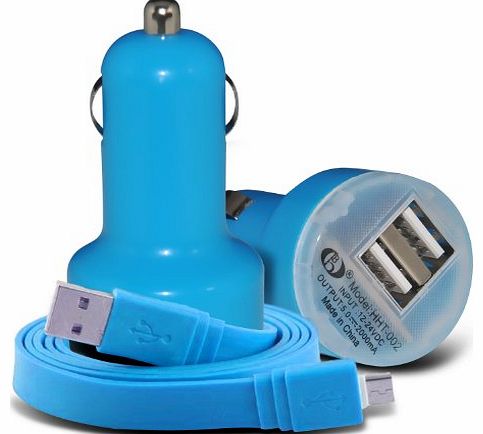 ( Baby Blue + 1x Cable ) Sony Xperia Z3 Compact Premium Stylish Universal 12v Rapid Mini Bullet USB Dual Port In Car Charger With Micro USB Flat 1 Metre Data Snyc PC Laptop Charging Cable by i-Tronixs