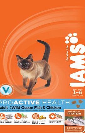 Iams Cat Food ProActive Health Adult With Wild Ocean Fish and Chicken 1 kg - Pack of 4