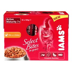 iams Cat Select Bites Active Maturity 100g 10 Pack