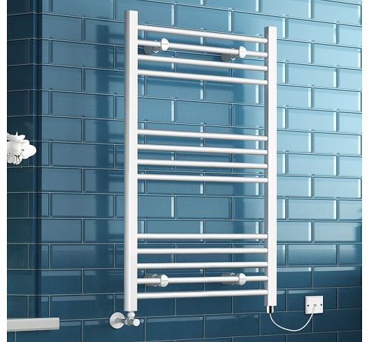 1000 x 600 mm Electric White Designer Straight Towel Rail Radiator Heated Bathroom Warmer