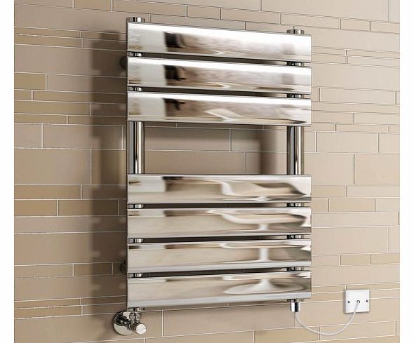 650x400 mm Electric Chrome Thermostatic Flat Panel Towel Rail Radiator Heated Bathroom