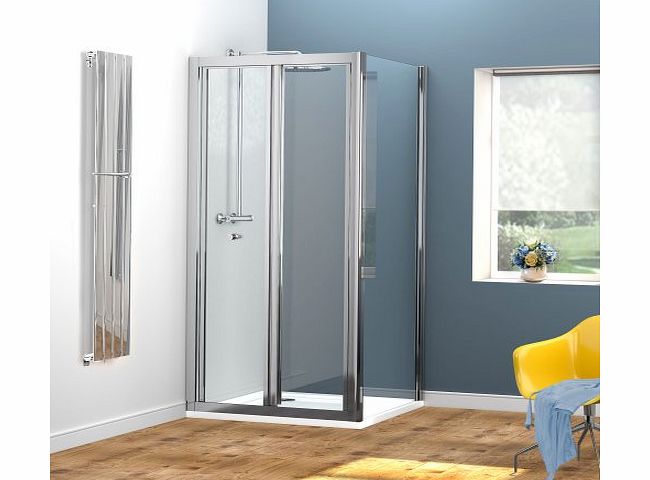 iBath 760 x 760 mm Bi-Fold Shower Door Corner Enclosure with Glass Side Panel Set