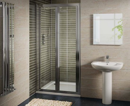 iBath 900 x 900 mm Bi-Fold Easy Clean Glass Door Alcove Shower Enclosure with Tray Set