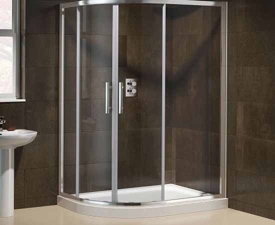 iBath Luxury 1000 x 800mm Left Offset Quadrant Easy Clean Glass Shower Enclosure and Plinth Tray Set ES1014