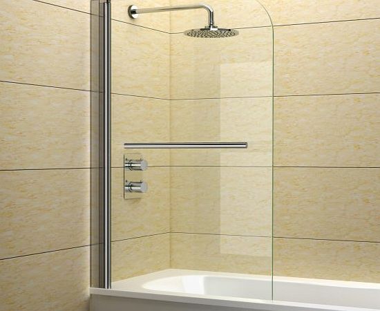 iBath Luxury 800mm Glass Bath Shower Screen Frameless with Towel Rail Modern Bathroom BG800R