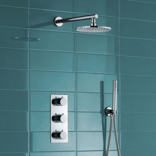 iBath Round Thermostatic Mixer Shower Set 2 Way Valve with 8`` Shower Head   Hand Held