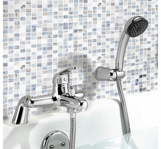 iBath Sleek Modern Bathroom Chrome Bath Filler Mixer Tap with Hand Held Shower