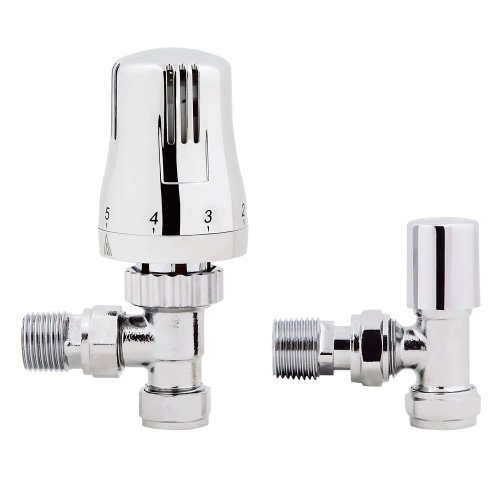 Thermostatic Angled Chrome Radiator Valves with 15mm Connection
