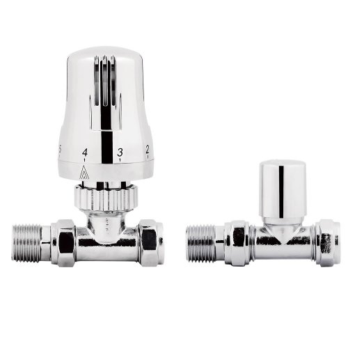 iBath Thermostatic Straight Chrome Radiator Valves with 15mm