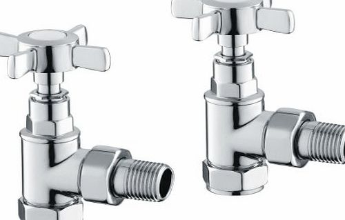 iBathUK Chrome Traditional Style Towel Radiator Rail Valves Angled Pair Central Heating Taps 15mm NEW