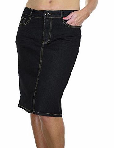 ICE (2492) Plus Size Stretch Denim Pencil Jeans Skirt Yellow Stitch Black (22)