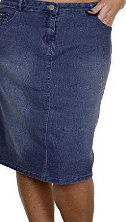 ICE (2503-1) Plus Size Stretch Denim Pencil Jeans Skirt Fade Wash Blue (14)