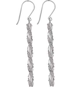 Ice Glitz Sterling Silver 40mm Crystal Twist Drop Earrings