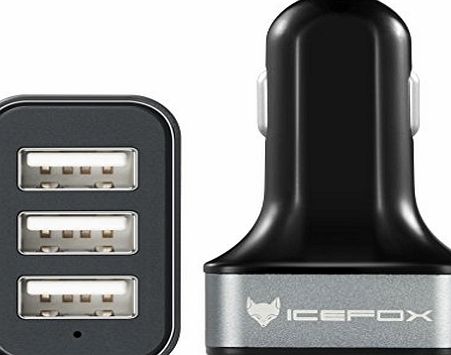 IceFox Car Charger-icefox (TM) Intelligent Best USB Car Charger 7.2 A/36W,12-24V,Premium Aluminum 3 USB Car Charger With Smart Charging IC for each USB Port,for iphone 6/6 plus/5S/5C/5/4S/4;iPads (Up to Air)
