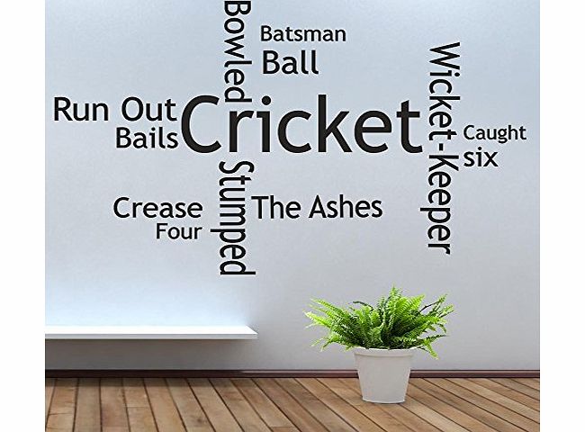 iClobber Cricket Collage Wall Art Quote helmet pads bag bat Mural Sticker Quote Picture Vinyl Art Med Black