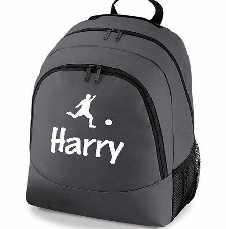 Football Backpack Personalised Boys Girls School Bag Gym Swim Kit Bag Rucksack - Grey