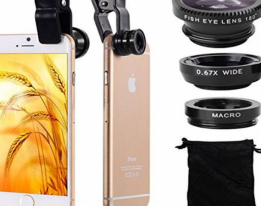 icolor Clip 180 Degree Fish Eye Lens   Wide Angle   Micro 3-in-1 Easy-Use Camera Lens Kit for iPhone 6 6 Plus 5 5C 5S 4S 4 3GS iPad mini iPad Air 4 3 2 Samsung Galaxy S4 S3 S2 Note 4 3 2 1 Sony Xperia L36h L