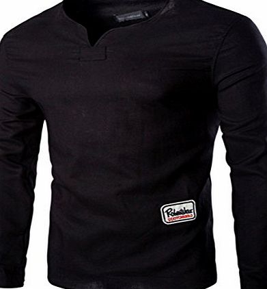 Iconic Spring And Autumn New Men s Cotton Casual long Sleeved Shirt Collar T - shirt(Black)