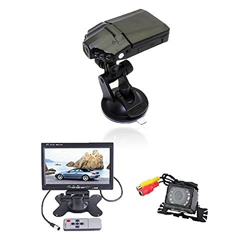 (TM) HD 1080P IR Car Vehicle Dash Camera DVR 270 Degree Rotating Monitor Updated DVR + Waterproof Car Rear View Camera with 7 inch LCD Monitor