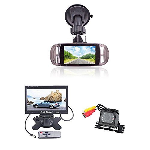 (TM) New Blue 2.7 inch HD 1080P 30FPS Car Dash Board Camera Driving Recorder, G-sensor Car License plate MOV 140 degree wide angle lens + Waterproof Car Rear View Camera with 7 inch LCD Monitor