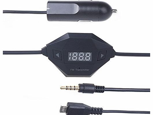 iCrown TM) Wireless FM Transmitter For Smartphones--3.5 mm Audio Micro USB with Car Charger Adapter for Sam