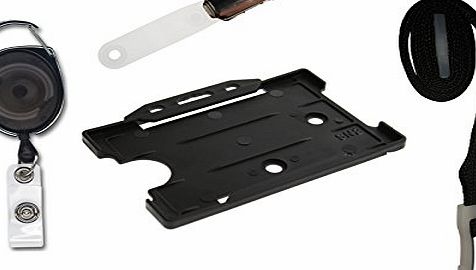 ID Card IT Black Office Supplies Pack - 1 x ID Card Holder, Retractable Reel, Safety Breakaway Lanyard and Badge Clip