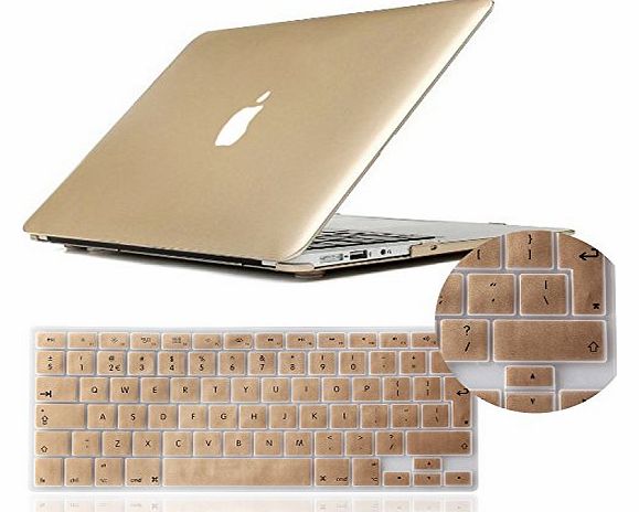 IDACA Gold Hard Shell Case Cover for Macbook Air 13`` 13.3`` A1369 amp; A1466 and 2014 New Macbook Air with Silicone Keyboard Cover (European Version)