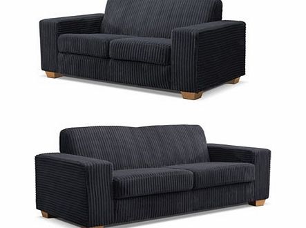 Ideal Black 2 Piece Jumbo Cord Sofa Set
