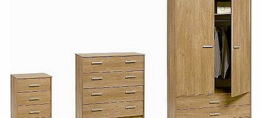 Felix Bedroom Set - 2 Door Wardrobe, 4 Drawer Chest & Bedside Cabinet - Oak