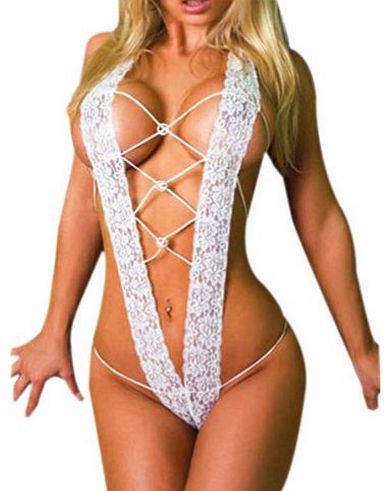 IDEAL Sexy Womens Lingerie underwear Lace Halterneck Stripper Open Bra Crotch White