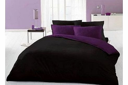 Ideal Textiles 6PC Reversible Complete Duvet Cover   Fitted Sheet Bedding Set Double Black Purple