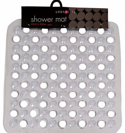 Square Non slip Deluxe Bath / Shower Mat, Durable PVC, Bubble Effect Anti Slip, 43cm x 43cm, Clear