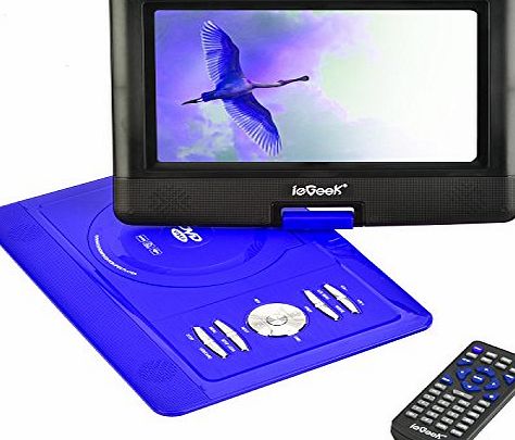 ieGeek 13.8`` Portable DVD Player with Swivel Screen, 6 Hour Rechargeable Battery, Supports SD Card and USB, Direct Play in Formats MP4/AVI/RMVB/MP3/JPEG, Blue