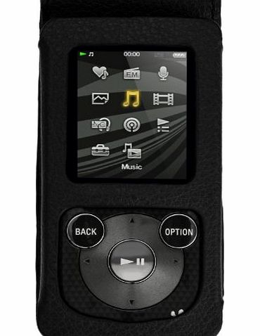 iGadgitz Black Leather Case for Sony Walkman NWZ-E384 with Detachable Carabiner   Screen Protector