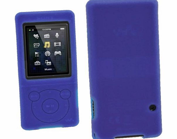 Blue Silicone Skin Case Cover for Sony Walkman NWZ-E473 NWZ-E474 NWZ-E574 NWZ-E575 E Series Video MP3 Player 4gb 8gb 16gb + Screen Protector (NWZ-E474B, NWZ-E574B, NWZ-E575B, NWZ-E473K)